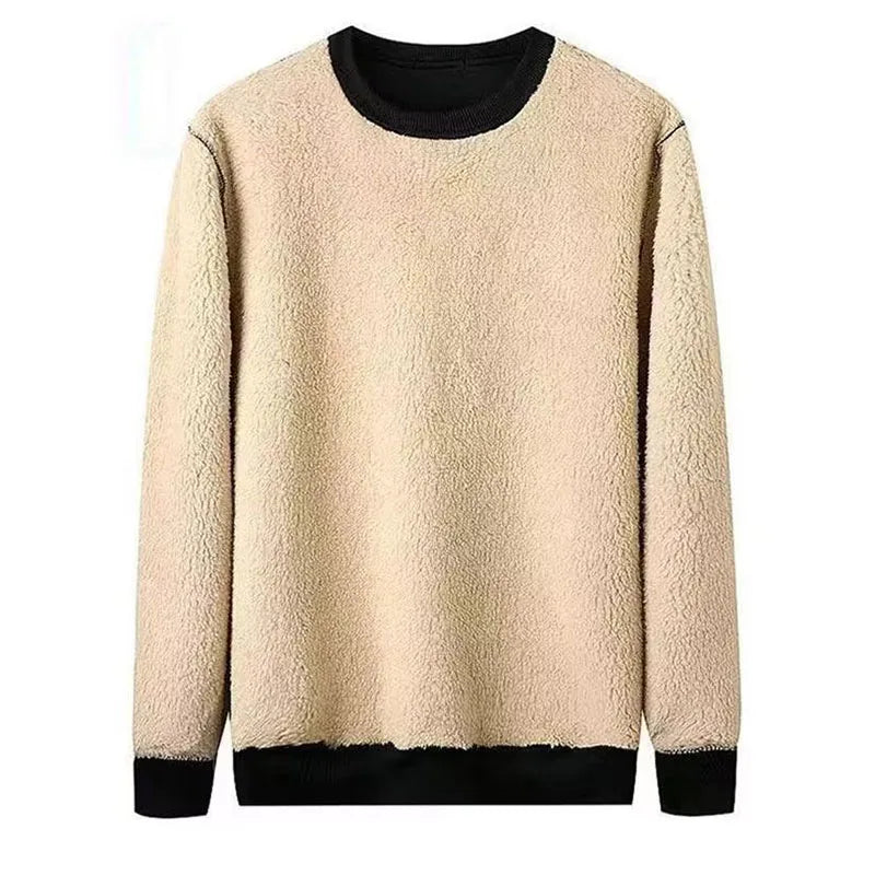 Men's wool lined autumn and winter warm T-shirt warm underwear round neck pullover sweatshirt thick long sleeved top