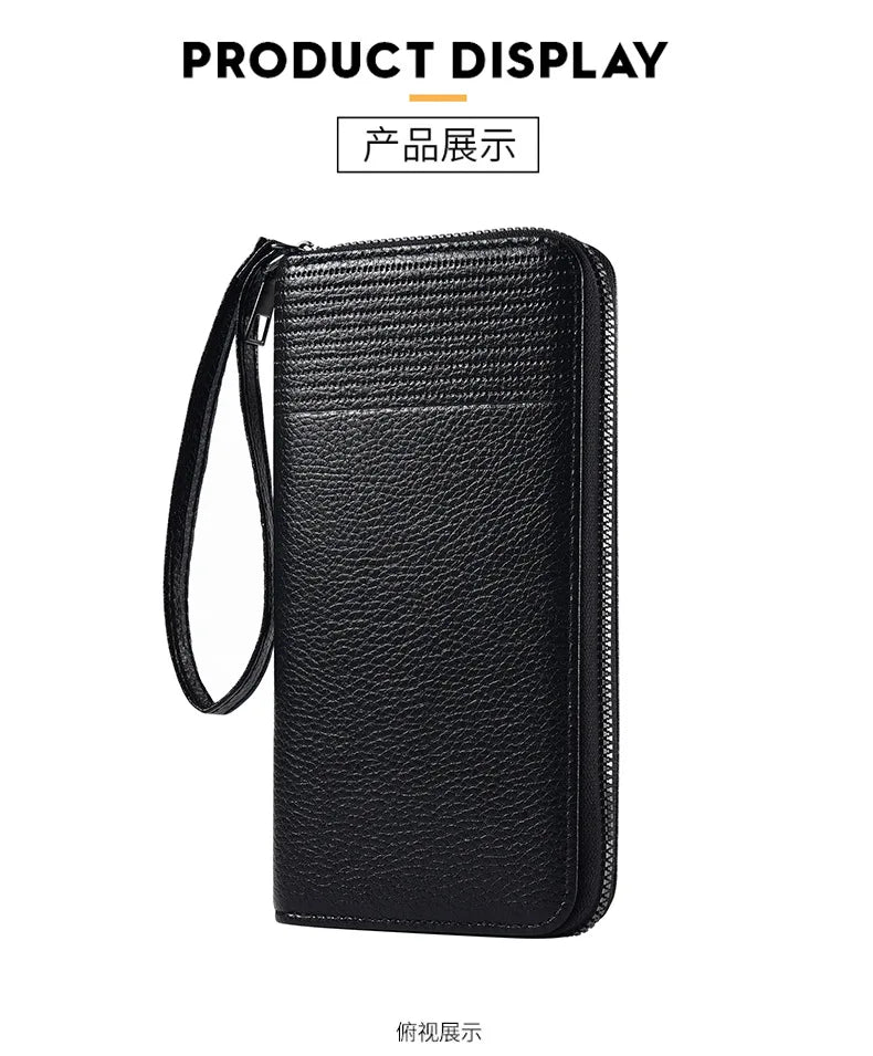 New Color Men`s Long Wallet For Men Rfid Blocking Clutch Organizer Zipper Leather Business Id Credit Card Holder Purse 2024 New