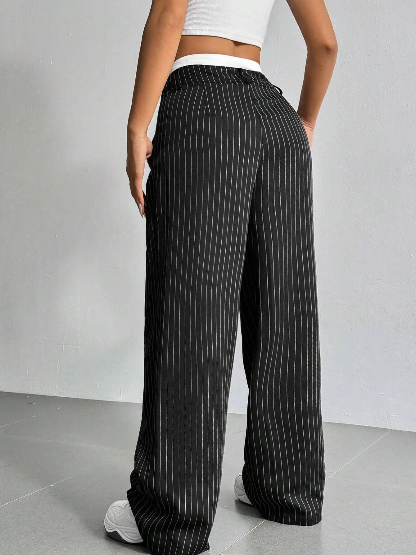 Fashion Pants Women's Stripe Straight Pants 2024 Autumn Winter High Waisted Casual Suit Pants Office Lady Women Trousers Bottoms BAZAARHUBO