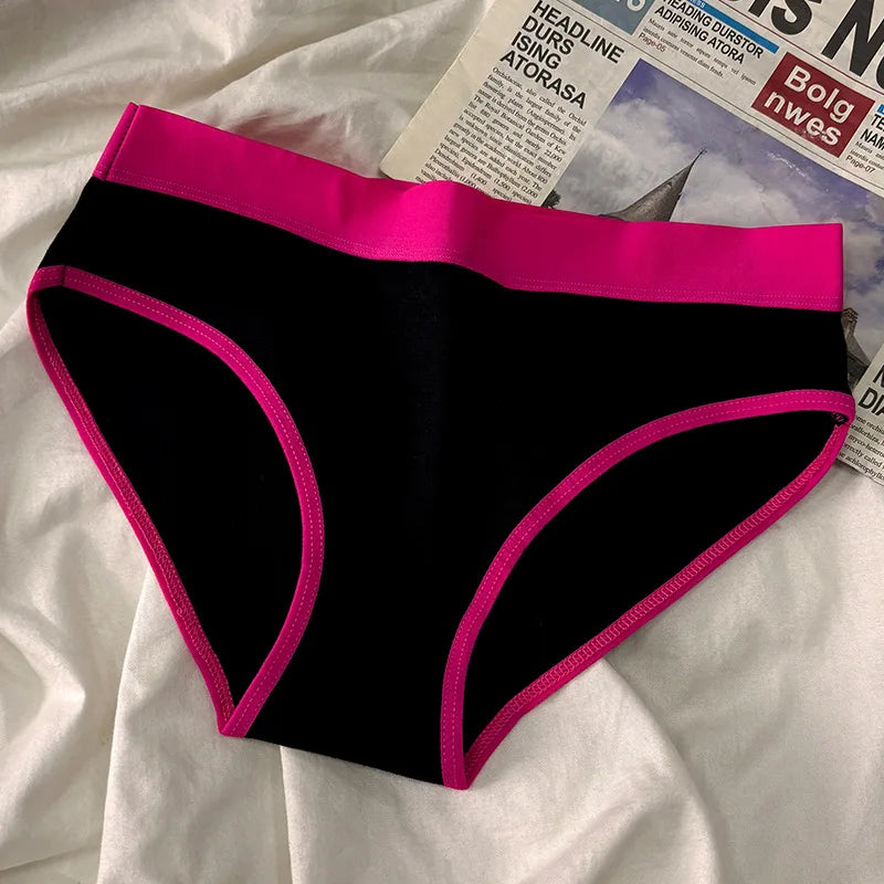 5Pcs/Set Sport Cotton Panties Women Middle Waist Briefs Girls Solid Color Underwear Breathable Underpants Color Blocked Triangle