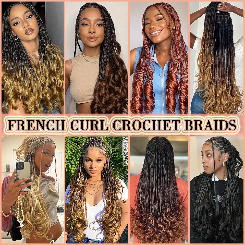 14 18 24 Inch French Curl Crochet Braids Boho Goddess French Curl Box Braids Crochet Hair Synthetic French Curly Braiding Hair