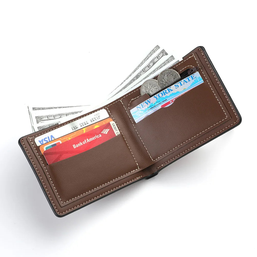 Men's Business Retro Short Wallet PU Leather Zipper Coin Purse Multi-Slot Multi-Functional Men's Wallet