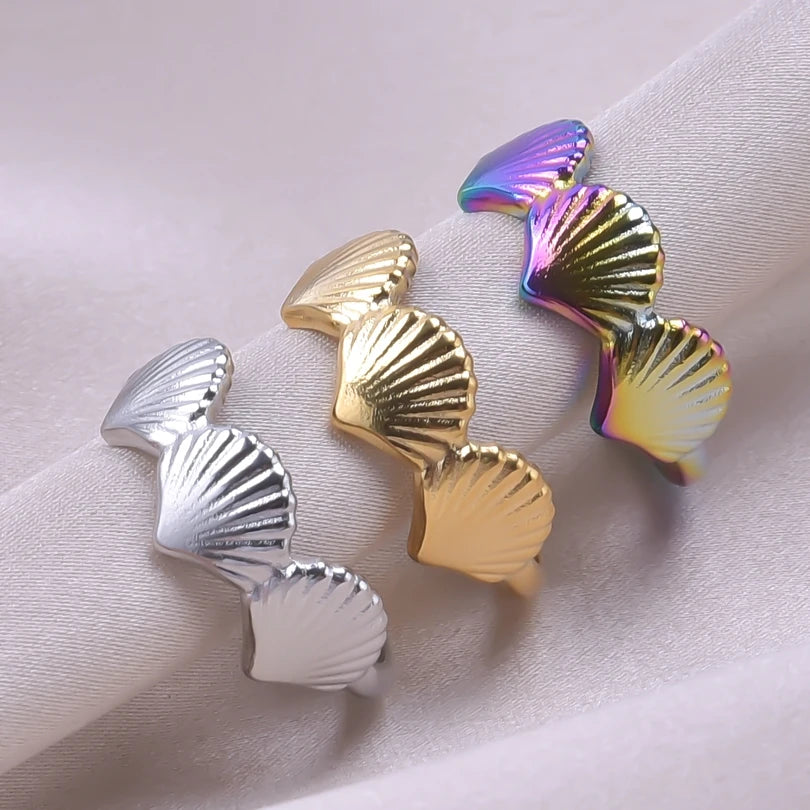 Fashion 5pcs/lot Marine Jewelry Sea Animals Conch Starfish Shell Rings Stainless Steel Rings Jellyfish Scallop Oceans Women Gift