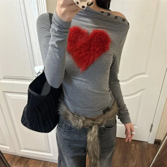 Suburban Vintage Sexy Girl Heart-shaped Sleeveless T-shirt
