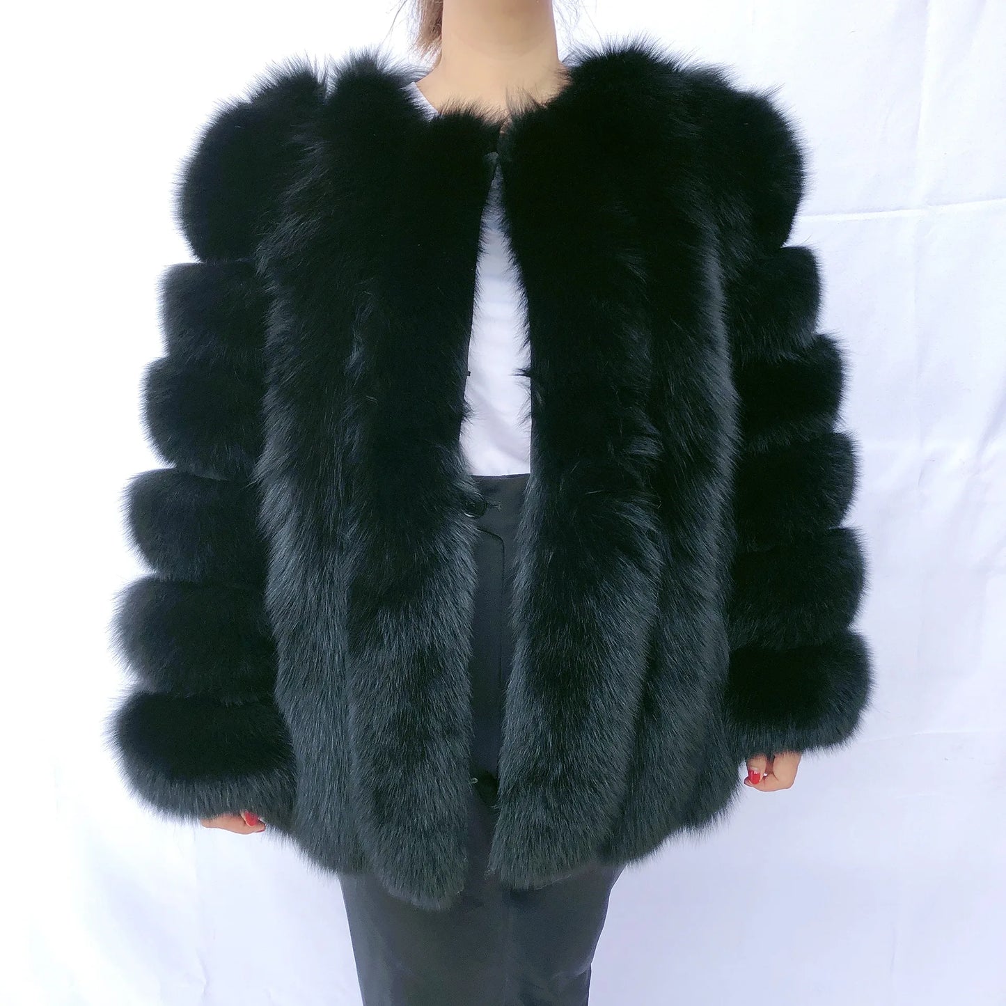 HUAQIUMEISI Real fox fur coat women's autumn and winter vertical bar natural fox jacket new fashion silver fox fur coat