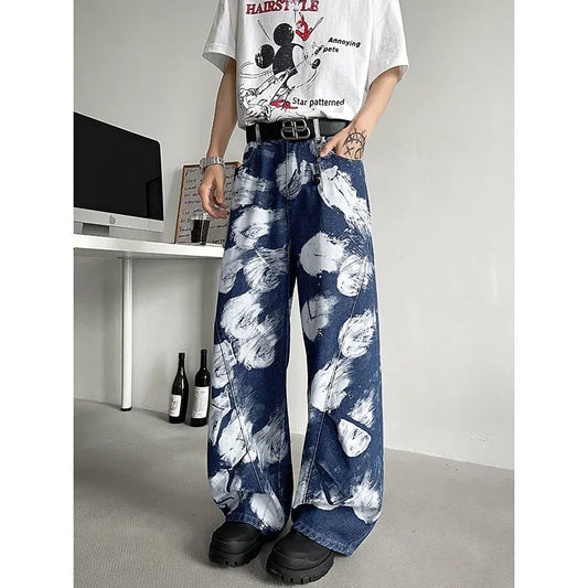 Straight Loose Fit Printed Streetwear Jeans Unisex Urban Fashion Trendy Casual Denim Pants mens Hip Hop Oversized Comfort 2023