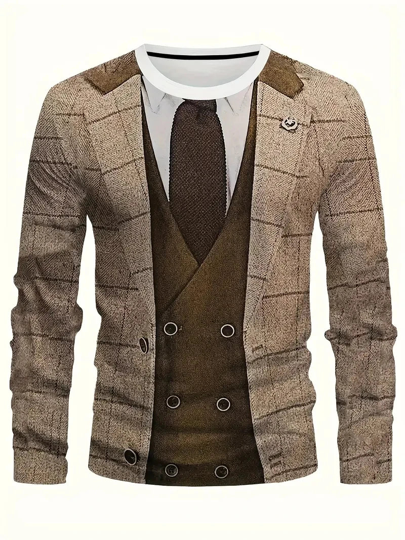 Realistic Suit Tuxedo 3D Print T Shirts Men Long Sleeve Casual Fashion T-shirt Sweatshirt Breathable Streetwear Cosplay Tshirt