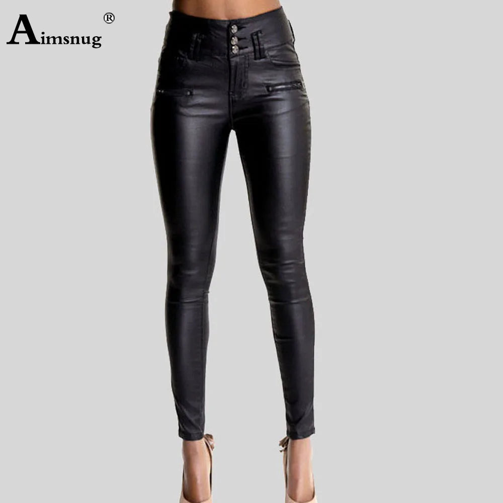 Women Rock Style PU Leather Pants Female Ankle-Length Pants High Waist Skinny Trouser Sexy Grunge Faux Leather Pencil Pant New