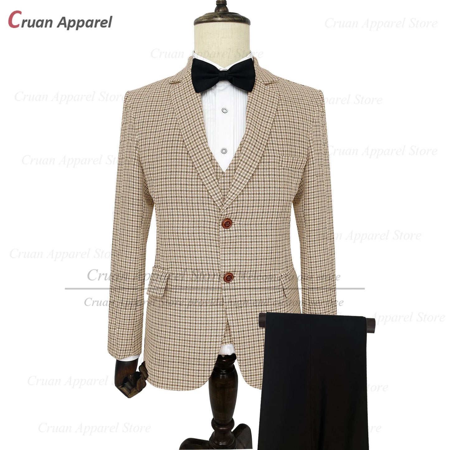 Classic Brown Suit Sets For Men Fashion Checkered Blazer Vest Pants 3 Pieces Formal Party Tailor-made Elegant Slim Fit Costumes