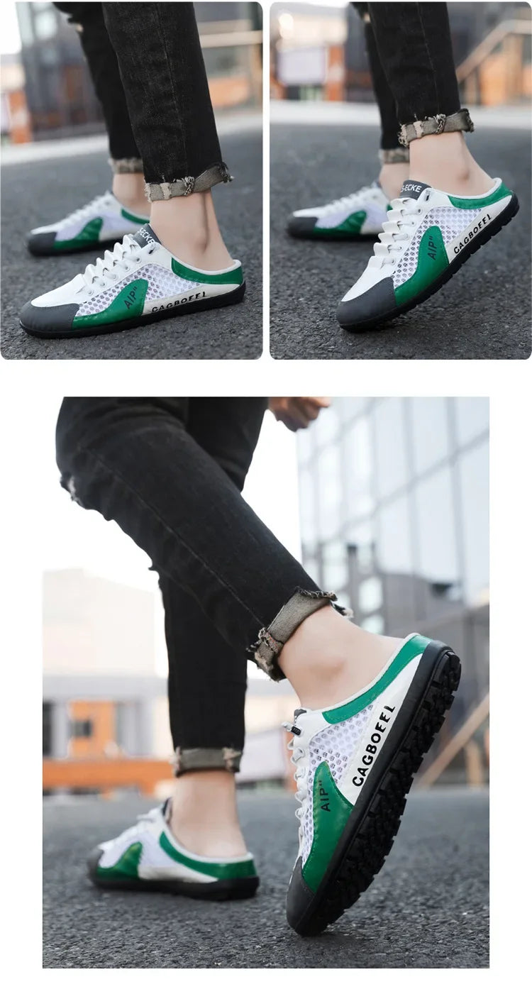 Men's Summer New Large Size Comfortable Half Support Fashionable Korean Style Breathable Popular Casual Shoes Mesh Lining