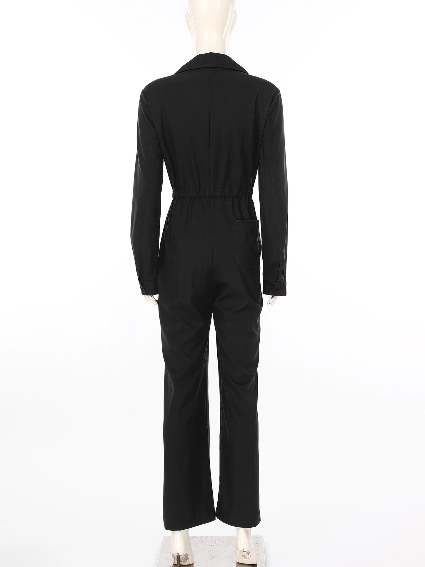 Womens Coverall Solid Color Turn-Down Collar Long Sleeve Button Jumpsuit Mechanic Work Overalls Fashion Casual Cargo Rompers