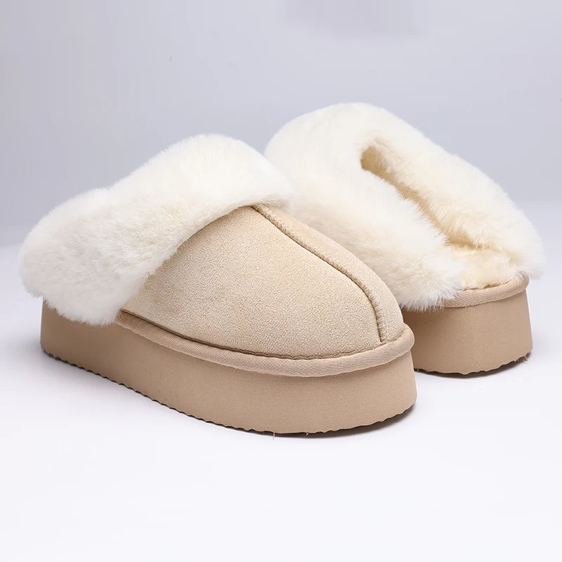 Smile Winter Fluffy Women Fuzzy Slippers Warm Short Plush Non-slip Cozy Soft Cotton Slippers  Indoor Fleece Lined Fur Slippers