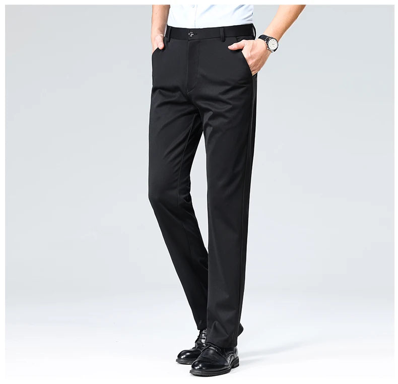 29-42 Men's Summer Thin Fashion Business Casual Suit Pants Long Pants Men's Elastic Straight Sleeve Formal Pants Plus Size 28-40