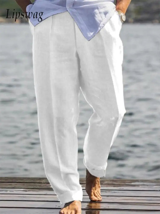 Outdoor Casual Breathable Loose Linen Pants Men Spring Summer Daily Leisure Comfy Thin Trousers Mens Fashion Solid Color Pants