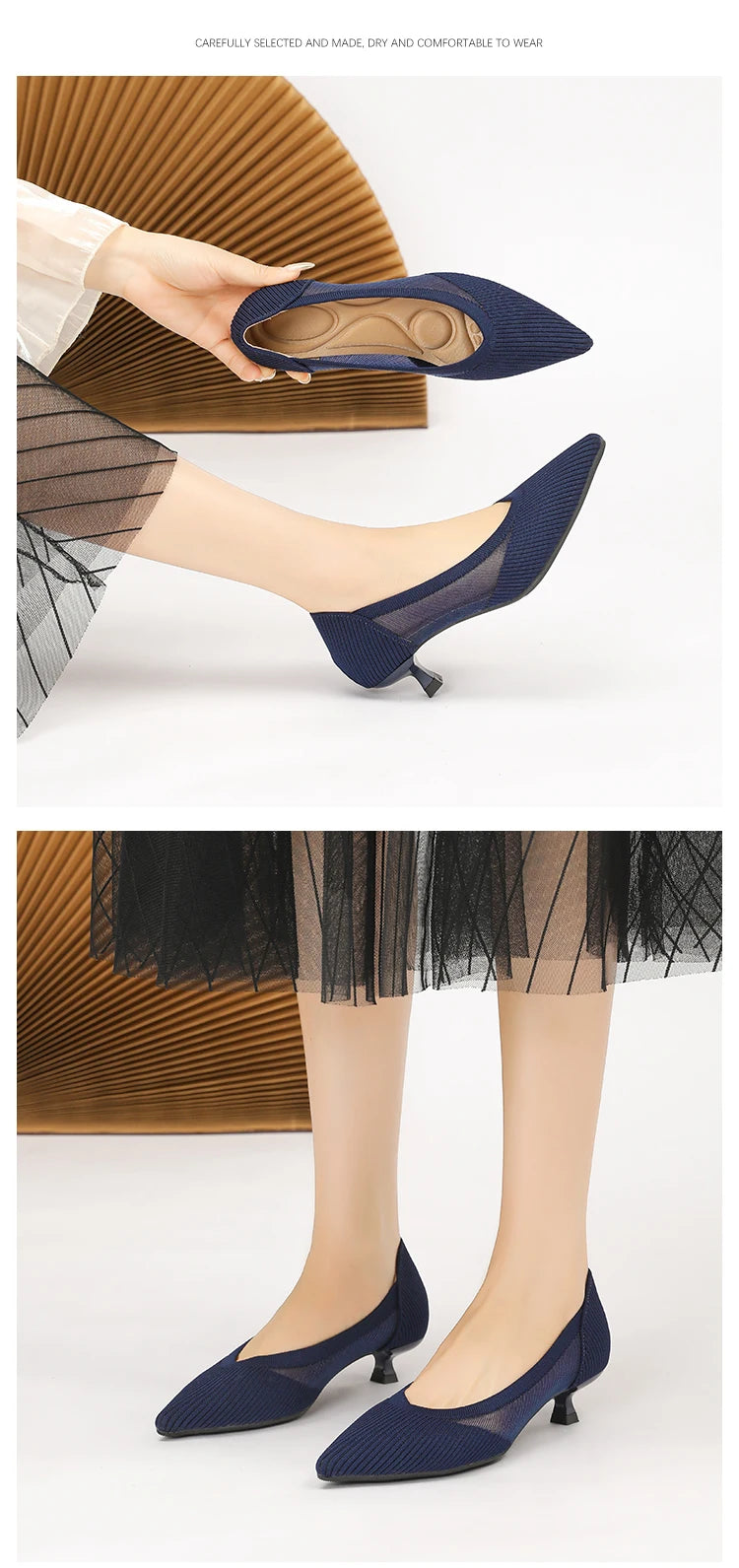Women's High Heels 2025 New Knitted Breathable Mesh Fine Fashion Comfortable Lightweight Shoes Spring and Autumn