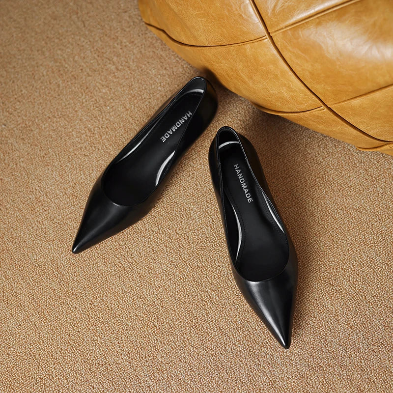 QUTAA 2025 Fashion Women Pumps Shoes Wedge High Heels Pointed Toe Genuine leather Slip-On Office Shoes Dress 34-42
