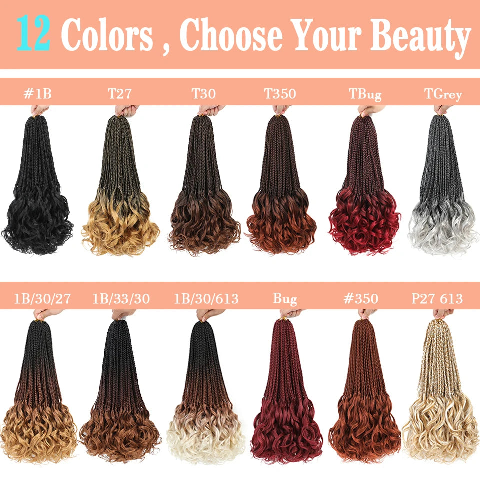 14 18 24 Inch French Curl Crochet Braids Boho Goddess French Curl Box Braids Crochet Hair Synthetic French Curly Braiding Hair