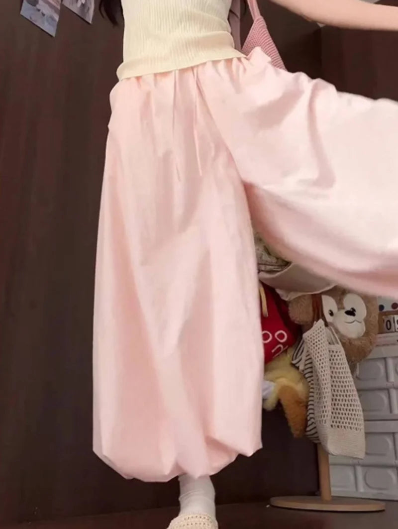 Women Loose Lazy Pants Skirt High Waisted Casual Yellow Bloomers Trousers Korean Fashion Preppy Hip Hop Dance Wide Leg Pants