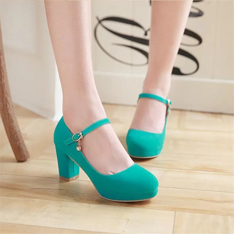 Women Pumps Ankle Strap Red Bridal Wedding Party Platform Dress High Heel Shoes Suede Ladies Black Office Shoes 32-43