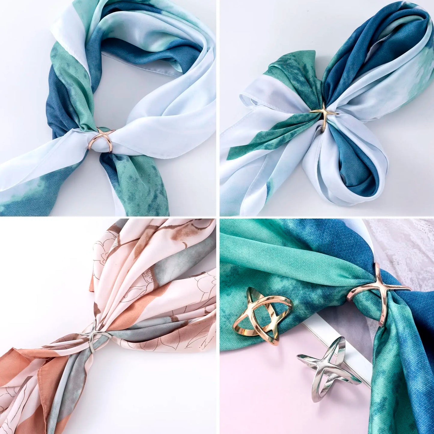 3pcs X-Shaped Scarf Clips Buckles for Women, Scarf Holder Pins for Shawls Silk Clothes (Golden/Silvery)