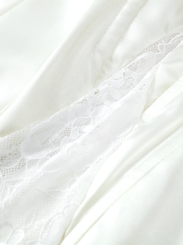 Women White Lace Trim Corset Mini Dress Sexy Sweetheart Neck Spaghetti Strap Slit Hem 2026 Summer Leisure Nightclub Party Wear