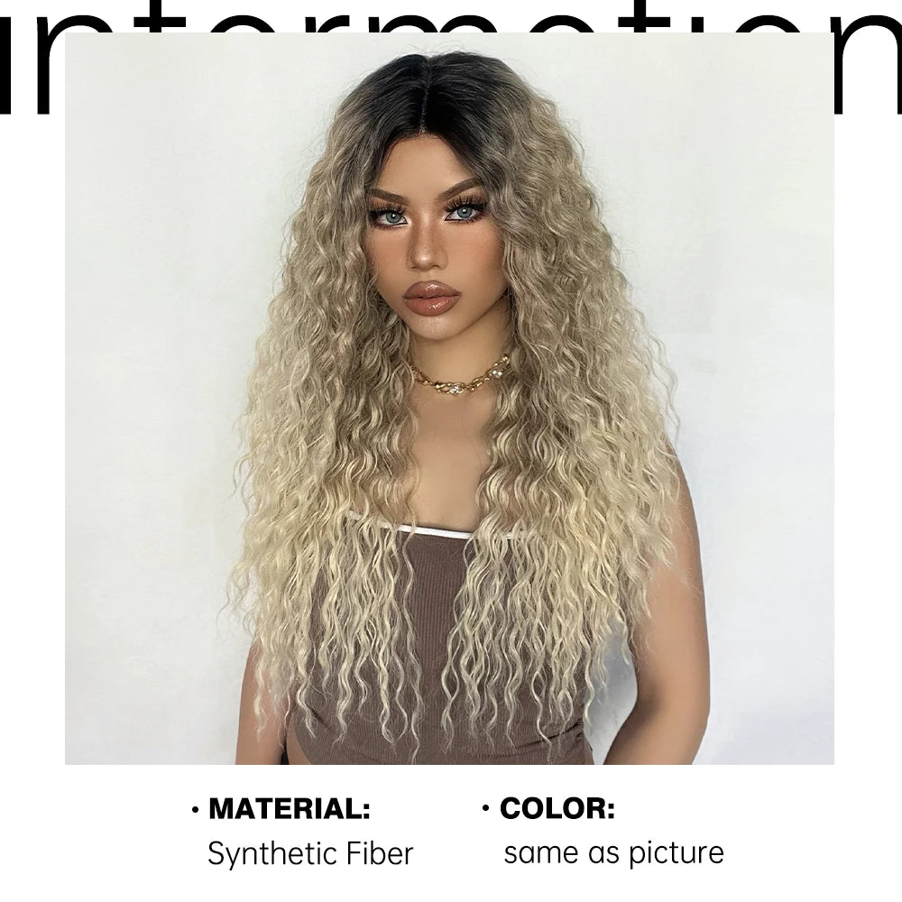 Long Afro Kinky Curly Lace Front Synthetic Wigs Brown Blonde Ombre Wig Dark Root Transparent Deep T Part Lace Wig for Women Use
