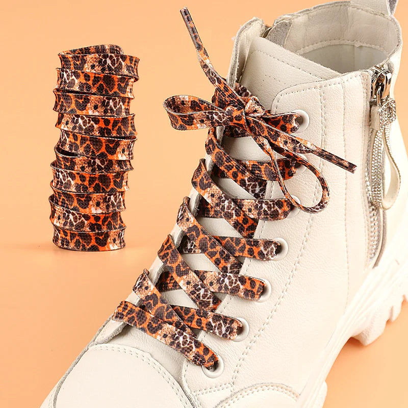 1Pair 80/120/160CM Classic Leopard Patten Print Shoelace Creative Unisex Trainers Canvas Shoe Lace Flat Shoelaces Shoes Strings