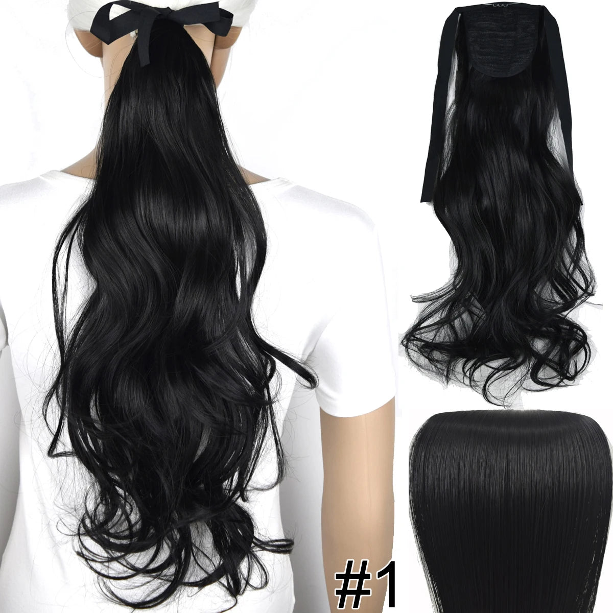 TOPREETY  Synthetic Hair Fiber Heat Resistant Wavy Ribbon Clip in Ponytail Extensions 1008