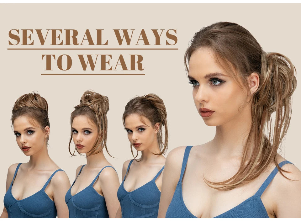 Synthetic Elastic Messy Bun Hairpieces Curly Scrunchie Black Blonde Brown Chignon Band Updo Donut For Women Natural Fake Hair