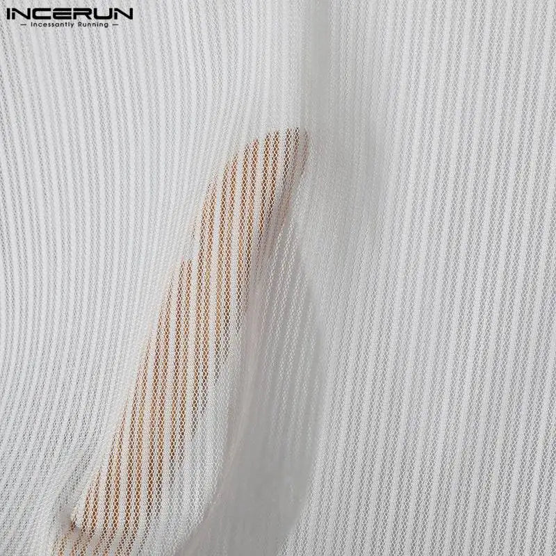 Fashion Well Fitting Tops INCERUN Men's Striped Perspective V-neck T-shirts Casual Streetwear Short Sleeved Camiseta S-5XL 2024
