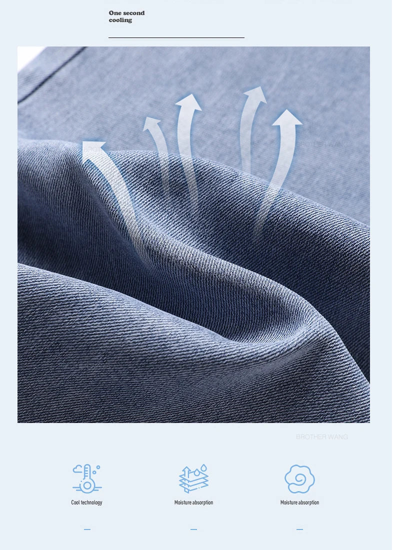 Lyocell Ice Silk Jeans Men's Summer Ultra-thin Loose Straight Denim Pants Soft Comfortable Brand Male Light Blue Trousers