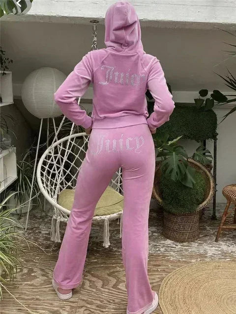 Two Piece Set Diamonds Hoodie Crop Jacket And Joggers Pants Outfits Streetwear Jogging Suits Juicy Corture Tracks
