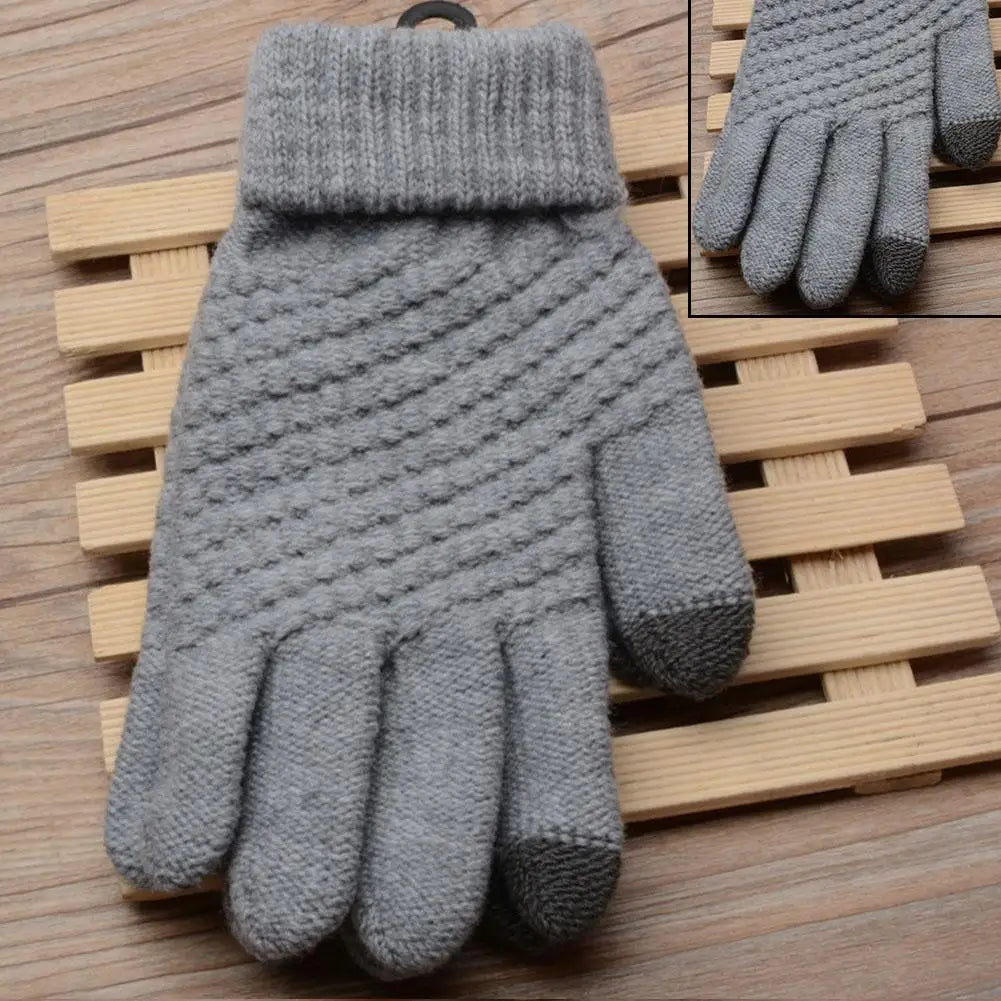 Women Men Warm Winter Touch Screen Gloves Stretch Classical Knit Mittens Wool Full Finger Outdoor Cycling Driving Glove BAZAARHUBO
