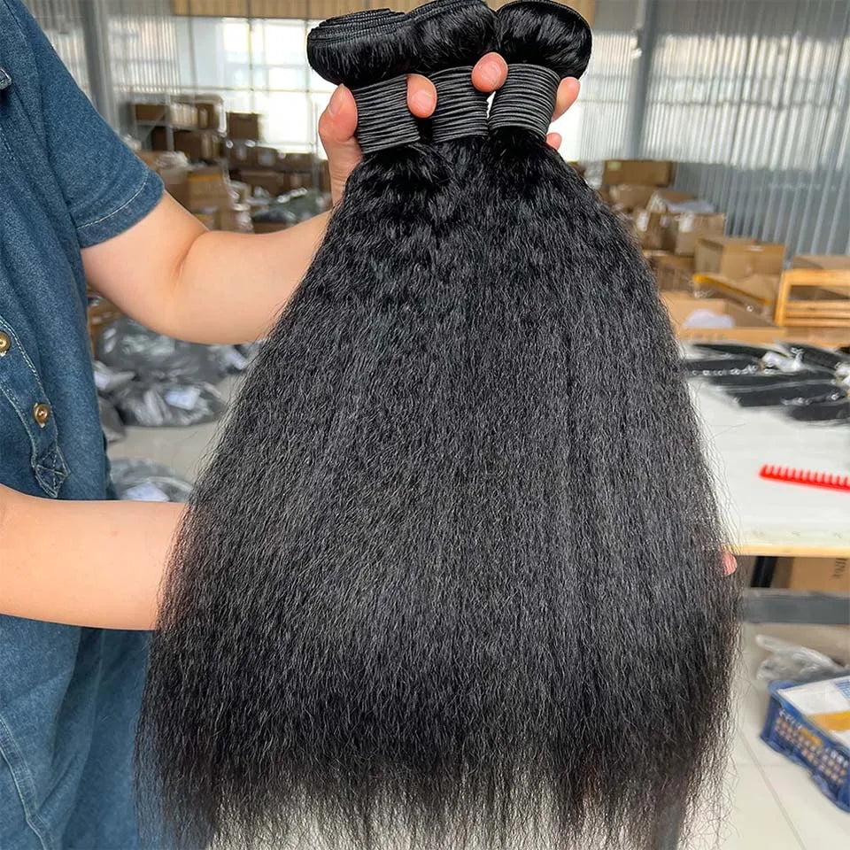 8-40 Kinky Straight Human Hair Bundles Coarse Yaki Weave Bundles Brazilian Raw Human Hair Extensions Sale for Women Double Weft