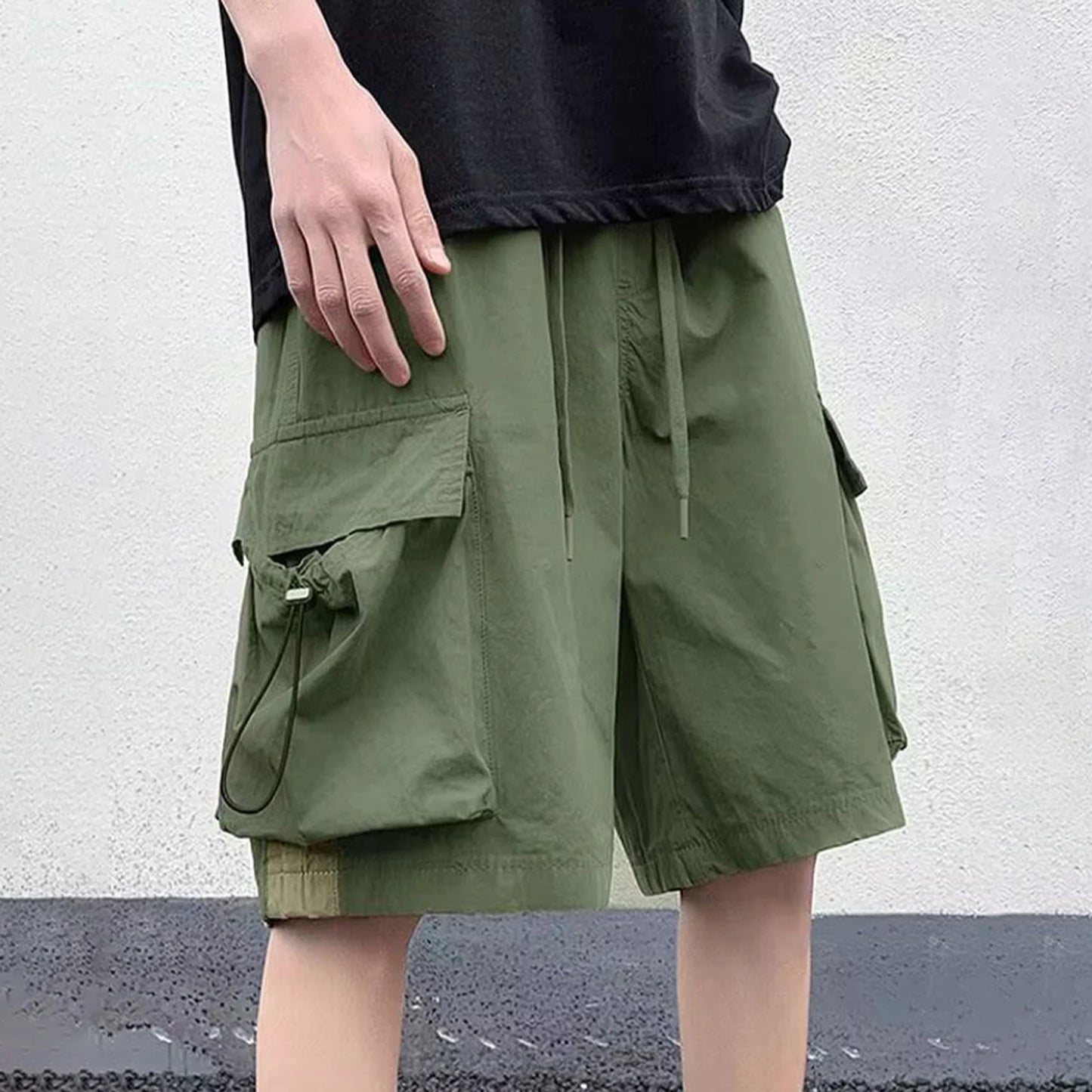 Multi Pockets Button Flying Summer Shorts Mid Rise Solid Color Straight Cargo Shorts Streetwear