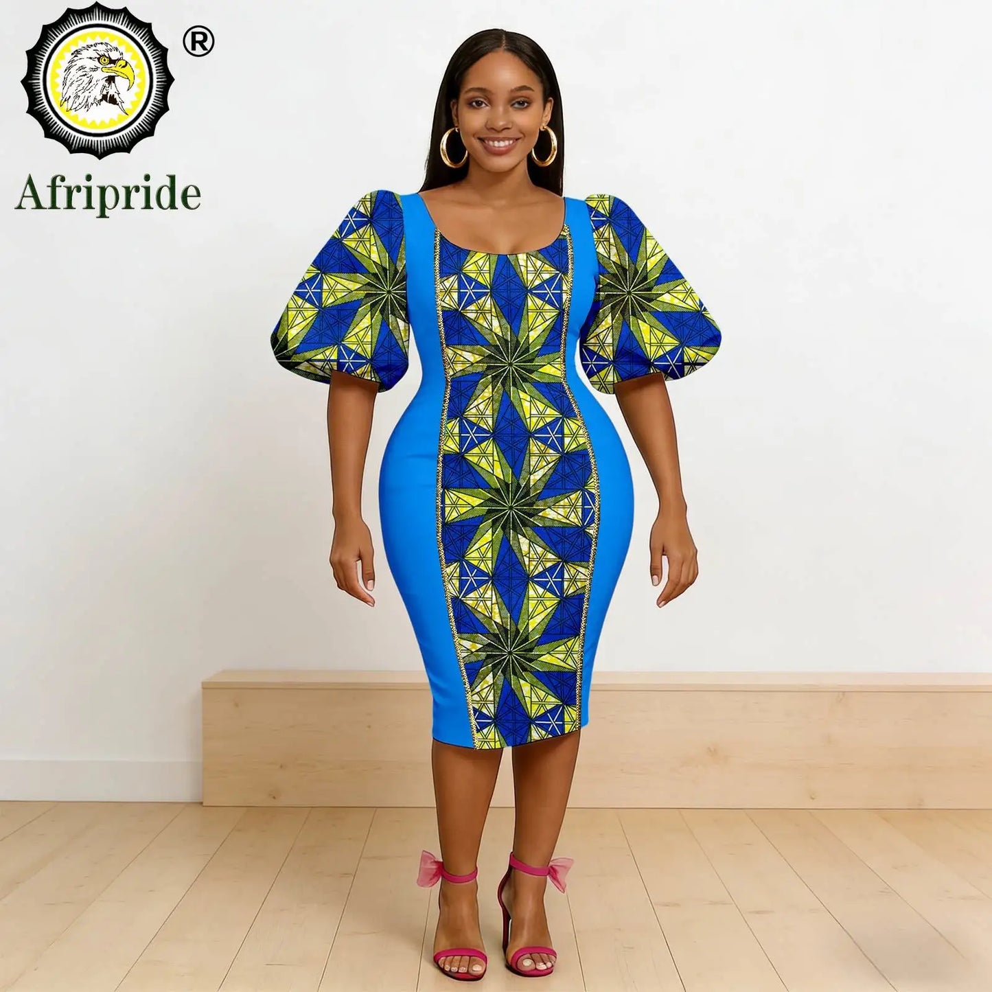 African Dresses for Women Short Sleeve V-Neck High Waist Pocket Elegant Fashion Ankara Attire Floral Printed Dresses 2625032