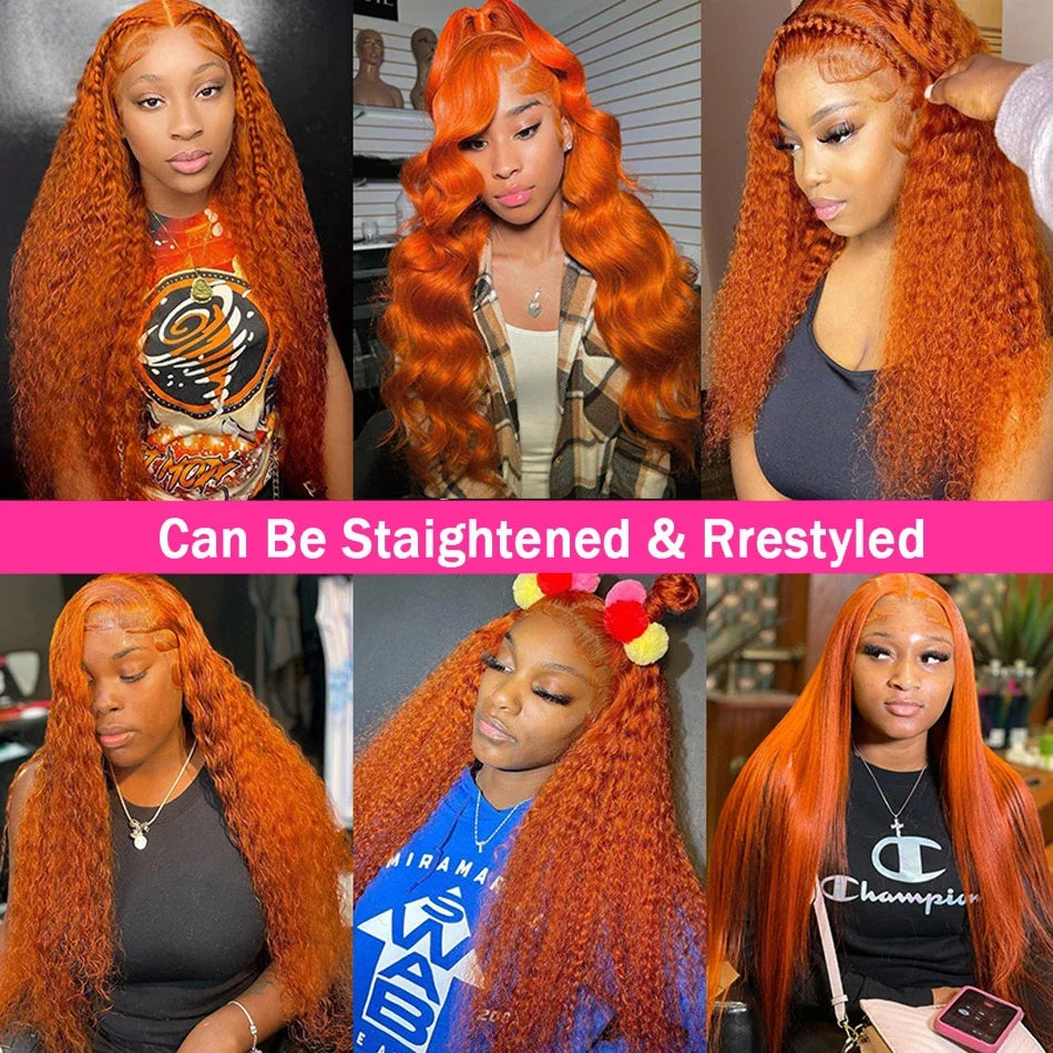 Ginger Orange 13x6 HD Lace Front Wigs Human Hair Body Wave 13x4 Human Hair Lace Frontal Wigs Transparent Lace Wig Woman Glueless
