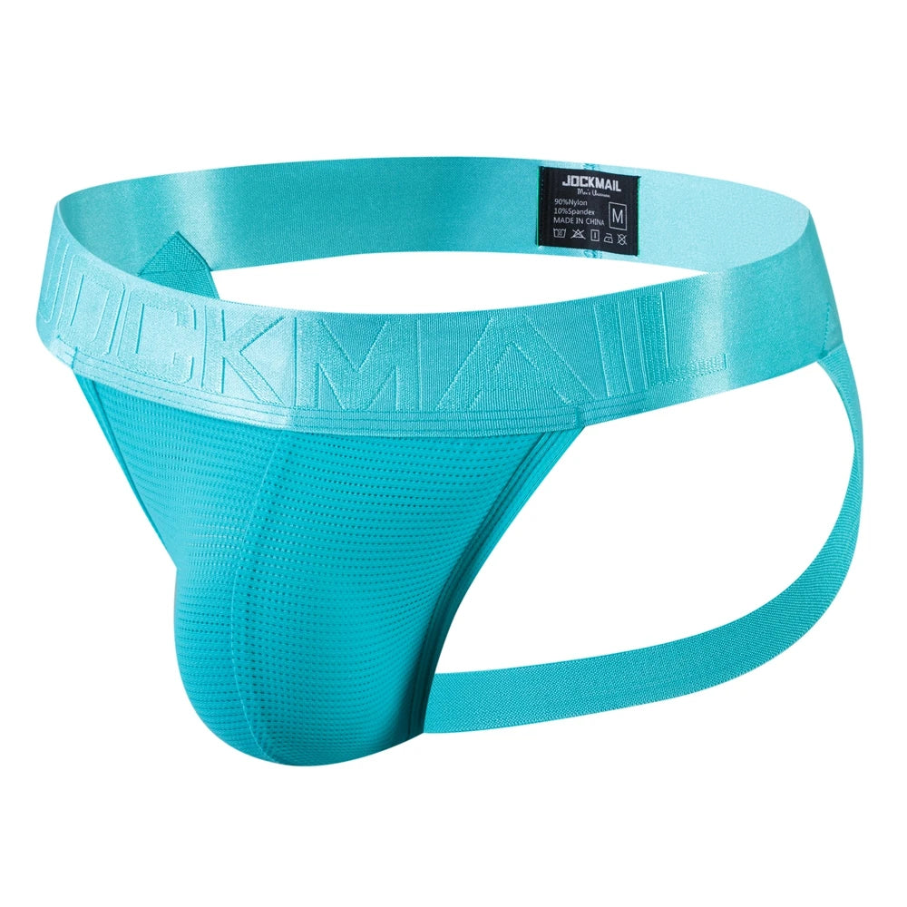 JOCKMAIL Sexy Men's G-string Fashion Low Waist Solid Color Male Thongs Underwear Breathable Mesh Sports Underpants Shorts