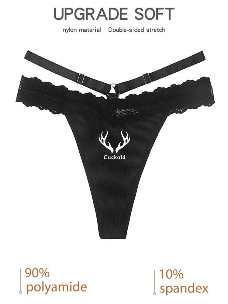 Women's Hot Panties Girls Funny Underwear New Fashion Womens Traceless GString Sexy Lace Thong Cuckold Antlers Black Underwear