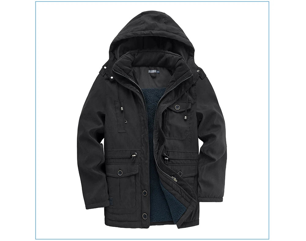 Winter Mens Fleece Warm Jackets Fashion Men Thicken Thermal Tactical Hooded Coats Men Outdoor Multi-pocket Windbreaker Jacket