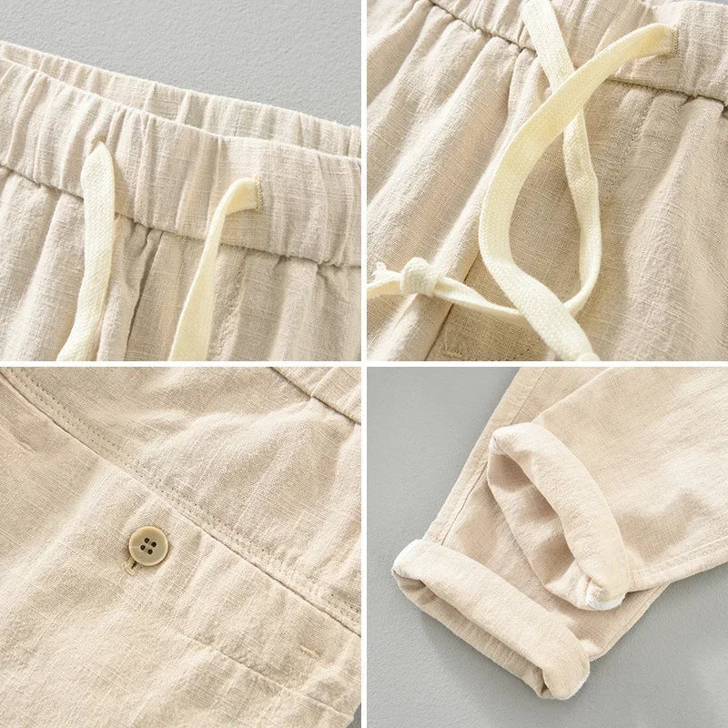 Men's Casual Harem Pants: Ankle-Length Linen Trousers in Vintage White, Brown, and Khaki - Breathable and Pleated for Comfort