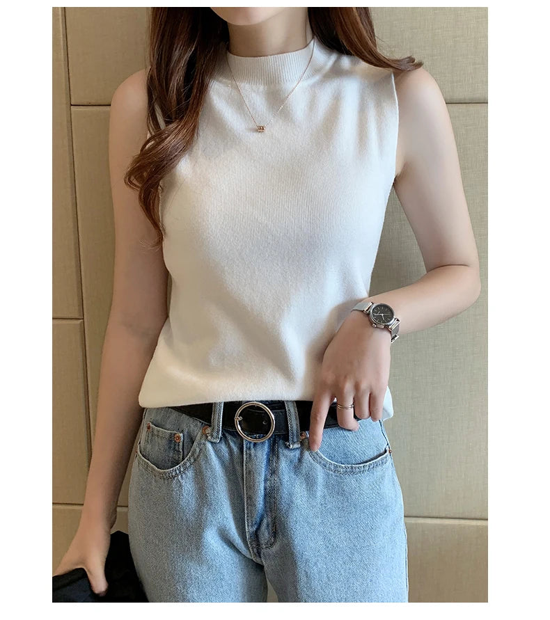 AOSSVIAO 2026 Summer Versatile Knit Sleeveless Tops Women Basic Solid Tank Tops Casual O-neck Slim Thin Tees Female Tops Vest