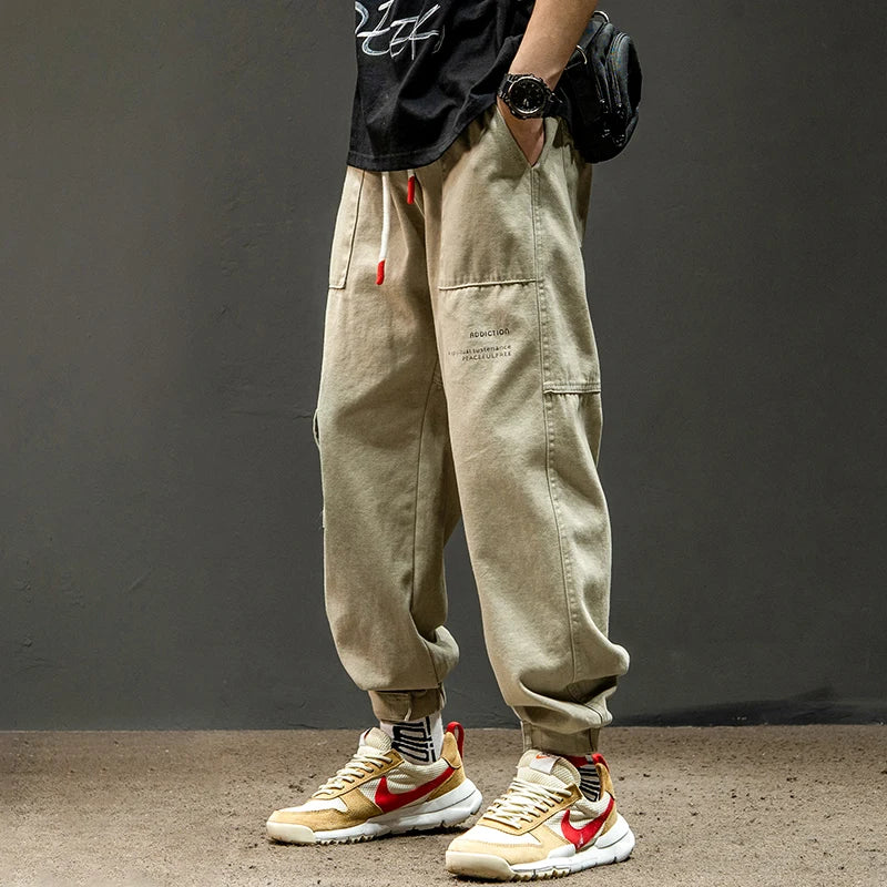 Men's Workwear Trousers Summer Sports Trendy Nine-Piece Cuffed Large Size Long Pants High Street Spring Autumn Casual Men's P...
