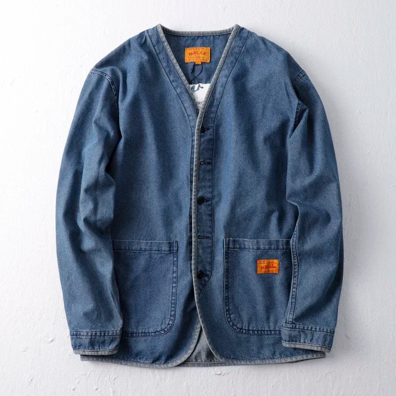 Amekaji Japan Retro Heavy Washing Workwear Clothes 100% Cotton Denim Jacket Men's Trendy Cardigan Top Taoist Robe Men's Jacket