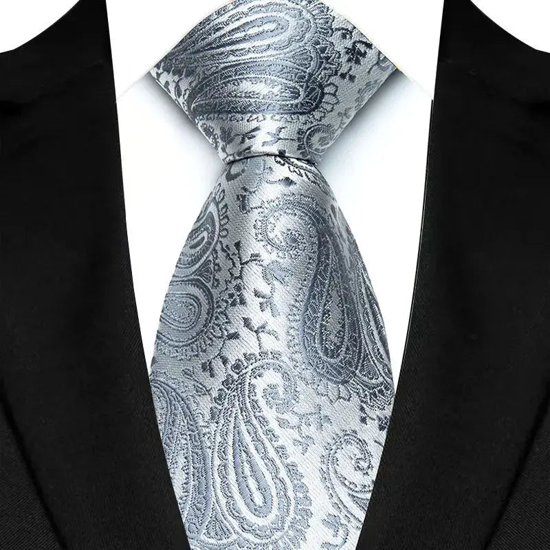 Classic 8CM Polyester Ties For Men Formal Business Silver Gray Paisley Stripes Dot Neckties Handmade College Shirt Neckwear BAZAARHUBO