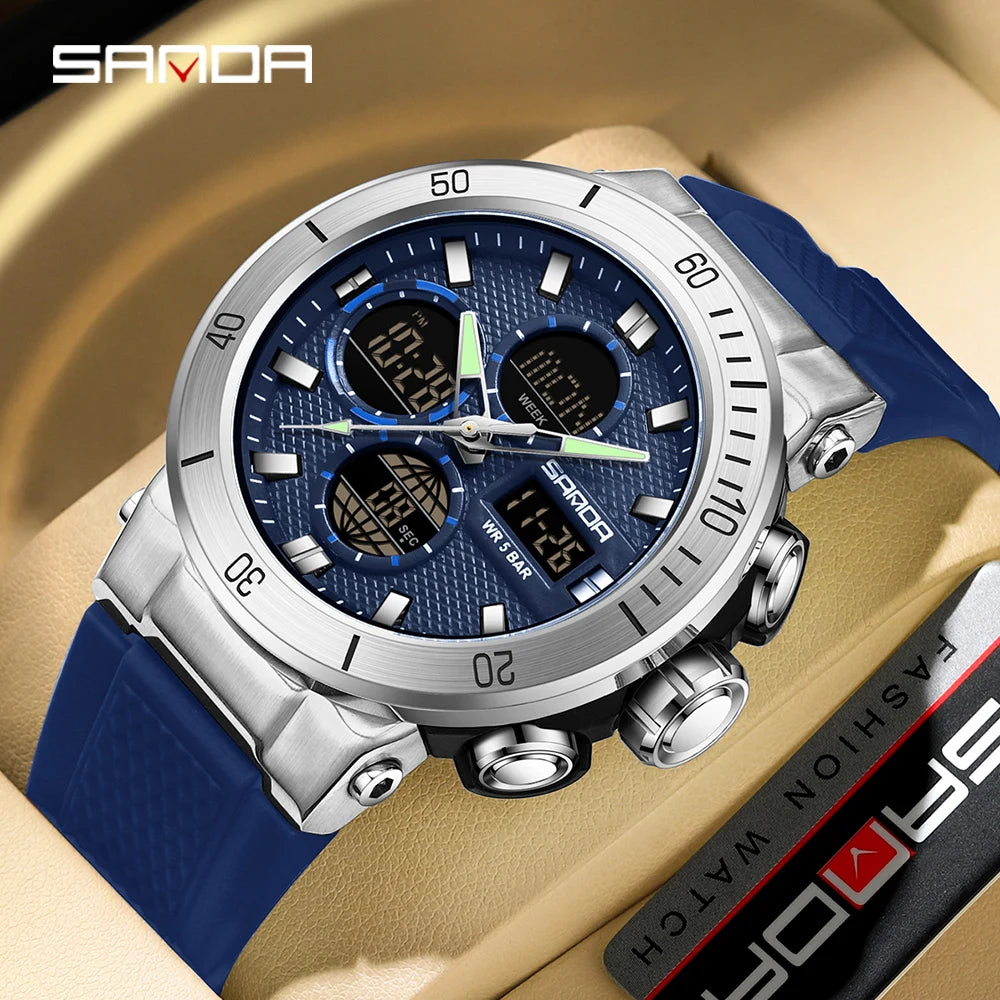 Fashion SANDA 2025 Top Brand 6191 Men New Countdown Stopwatch Waterproof Light Electronic Alarm Clock Time Led Digital Watches