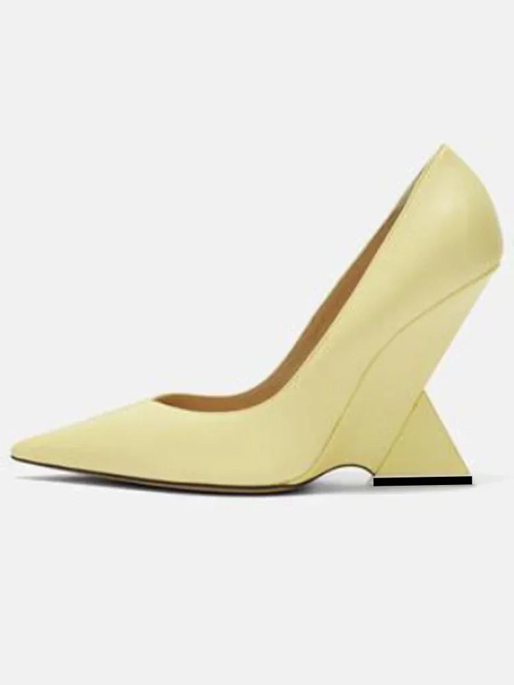 Summer 2024 New High Heels Thick Sole Thick Heel Lacquer Leather Shallow Mouth Pointed Fashion Sexy Women's Oversized Shoes