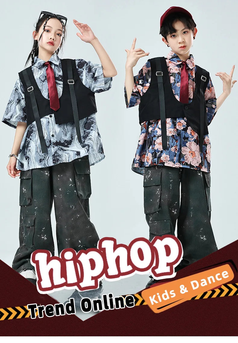 Kids Tracksuits Teens Stage Fashion Show Dance Clothes Boys Girls Suits Sets Vest Pant Shirt Children Jazz Hip Hop Costumes