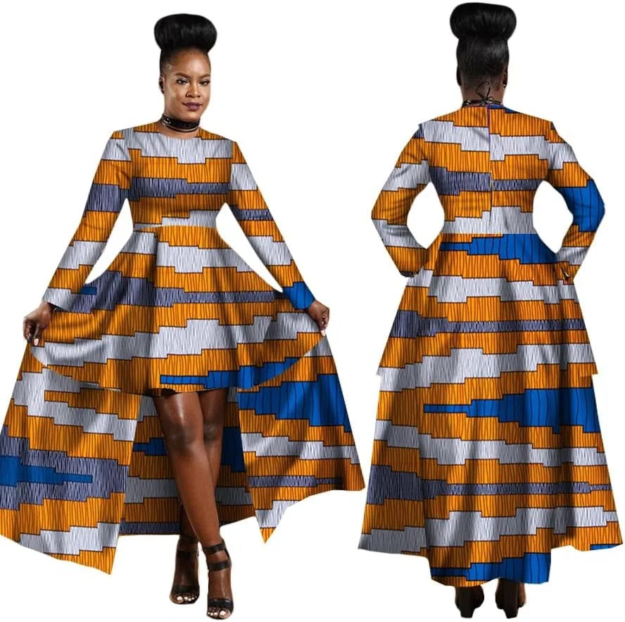 African Dresses for Women Dashiki Kente Style Print Dress Cotton Wax Print Sexy Maxi Long Dress for Ladies Africa Clothes WY1268