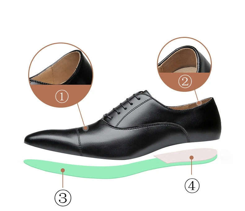 Genuine Leather Mens Dress Shoes Black Formal Social Shoe Male Business Wedding Derby for Man Luxury Italian Oxford Loafers 2024
